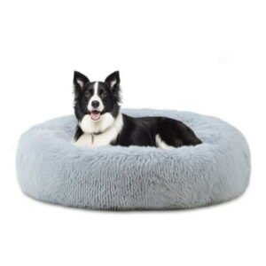 ELSKER&HOME 39″inch Donut Dog Bed Grey, Plush Dog Bed for Small Medium Large Dogs, Warming Cozy Soft Washable
