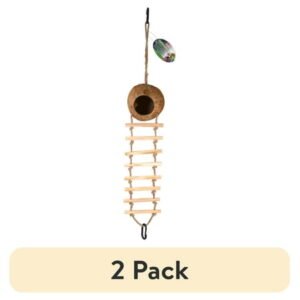 (2 pack) Penn-Plax Brown Coconut Hide Out with 7 Step Ladder, for Bird or Small Animal Cage