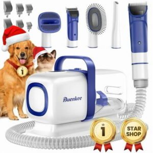-Pet Grooming Kit with Vacuum, Dog Clipper, Pet Grooming Shedding Brush, Cleaning Tool in 1, Low Noise Dog Vacuum for Dogs Cats
