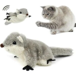PROKEI Pet Toys, Cat Catnip Toys Flapping Squirrel, Rechargeable Touch Activated Kitten Toys, Lifelike Interactive Cats Toy Indoor