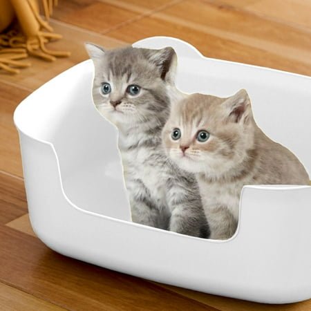 Open Top Large Cat Litter Box, Spillage Proof Litter Tray 40x29x14.5cm Gray Pink White, Plastic Pet Supplies, for Kittens Senior Cats and Mobility Support