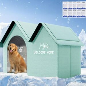 2025 Air Conditioned Dog House, Dog House with Ac, Foldable Weatherproof Cooling Pet House with 10 Ice Packs, Portable Indoor Outdoor Kennel for Small Medium Large Dogs & Cats