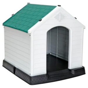 32″ H Large Plastic Dog House Indoor Outdoor,Weather & Water Resistant Ventilate Pet Kennel for Small Medium Large Sized Dogs Cats,Puppy Shelter with & Elevated Floor(Green)
