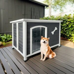 Demi Bonn 40″ Large Wooden Dog House Weatherproof and Warm Dog Kennel Cat Houses for Outdoor Cats Pet Houses for Indoor Easy to Assemble, Gray