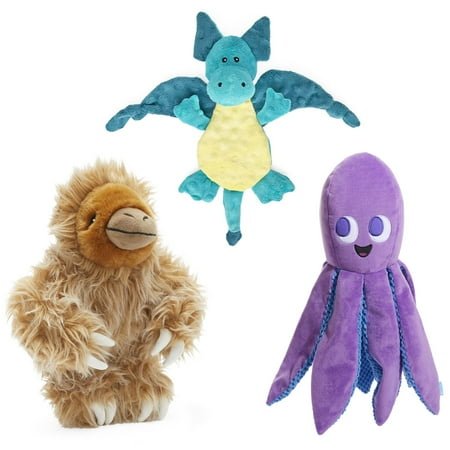 Best of Bundle Dog Toys Plush Chew Toys Puppy and Pet Toys for Medium and Large Dogs Gordon The Sloth, Dingbert The Dragon, and Ollie The Octopus