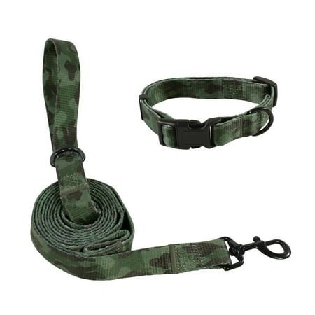 Luvable Friends Unisex Pet Collar and Leash Set, Camo, Large