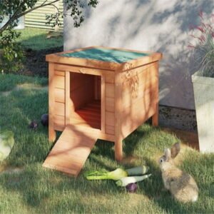 Waterproof Asphalt Dog House with Elevated Floor, Indoor Outdoor Solid Fir Wood Puppy Shelter with Subtle Heart-Shaped Lock, for Small Dogs, Rabbits, Cats, and Small Animals, Natural Wood and Green
