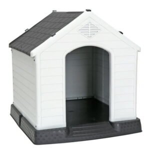 SAEWUD Dog House Indoor Outdoor Durable Ventilate Waterproof Pet Plastic Dog House for Small Medium Large Dogs Insulated Puppy Shelter Kennel Crate with Air Vents and Elevated Floor.Grey