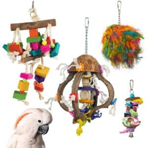 Prevue Pet Products Big Birds and Parrots 4 Piece Toy Bundle, Multicolor Wood and Mixed Materials