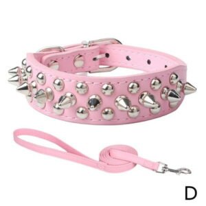 Pet Collar with Rivet and Leash Set Anti Bite Medium to Large Dogs Chain Se