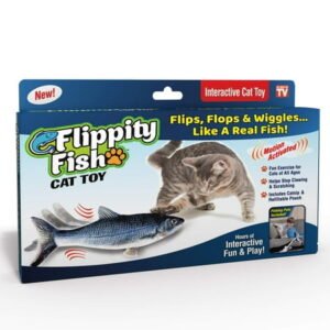 Ontel Flippity Fish Interactive Cat Toy with Catnip & Fishing Pole – Touch Activated, Rechargeable Pet Toy to Help Reduce Stress & Bad Behavior – As Seen on TV C43