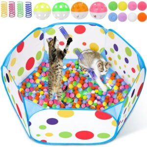 Cat Ball Pit With 210Pcs Cat Toy Balls And 4Pcs Cat Spring Toy, Interactive Cat Toys For Bored Indoor Cats Self Play, Cat Enrichment Toy For Interactive Fun And Exercise