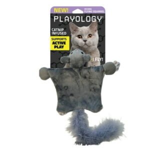 Playology Cat Toy Flying Squirrel | Fuzzy Plush Toy Flies Through The Air | Interactive Fun with Rubber Band Launch
