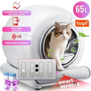 Self Cleaning Litter Box, Automatic Cat Litter Box Self Cleaning for Multiple Cats, Smart Litter Box Scoopfree Covered Ultra Cleaning -Odor Removal -APP Control Smart Litter Box, White