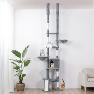Floor to Ceiling Cat Tree, DOMIPET 85.6″-114″ Adjustable Height Cat Tower 7-Level Tall, Furniture Climbing Cat Scratching Post Tower