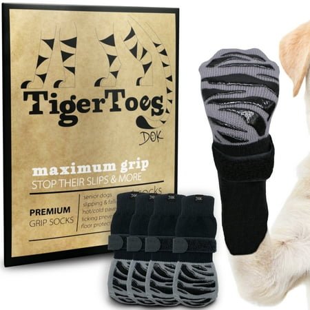 DOK TigerToes Premium Non Slip Dog Socks for Hardwood Floors – Size Large