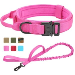 Pet Artist Tactical Nylon Large Dog Collars and Bungee Leash set Military Heavy Duty Metal Buckle M L XL