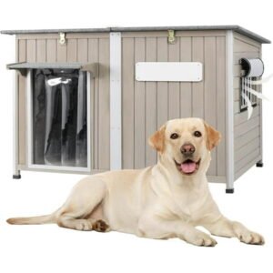Gowoodhut Dog House Outdoor Weatherproof & Wooden Dog Kennel for Large and Extra-Large Dogs ,55.1″ D x 33.1″ W x 34.8″ H