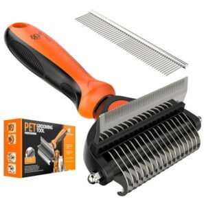 2 in 1 Professional Grooming Rake for Cats & Dogs-Dematting Comb for Easy Mats & Tangles Removing,Hair Removal Cleaner for Pets(Orange)