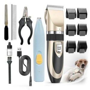 Fido Fave Dog Hair Clippers Professional Grooming Kit – Cordless Quiet Dog & Cat Clippers with Paw Trimmer, Low Noise Pet Hair Trimmer with 6 Comb Guides, Fine Tuning Knob for Thick Coats – Luxury Gr