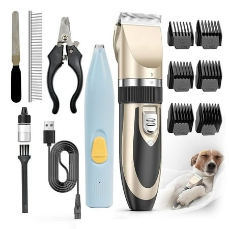 Fido Fave Dog Hair Clippers Professional Grooming Kit – Cordless Quiet Dog & Cat Clippers with Paw Trimmer, Low Noise Pet Hair Trimmer with 6 Comb Guides, Fine Tuning Knob for Thick Coats – Luxury Gr