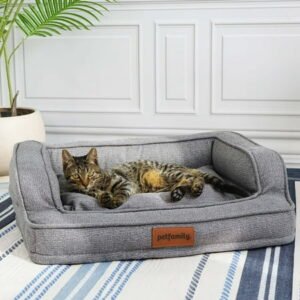 Petfamily Luxe Mattress Edition Washable Cat Bed, Pet Bed, Grey, Small, 26″x20″x7.5″