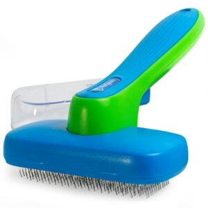 PetLovers EzSlicker Brush – Self Cleaning Dog and Cat Hair Brush, Efficient Shedding Grooming Tool for Long and Short Haired Dogs Indoor Cats, Deshedding Comb for Fur Coats