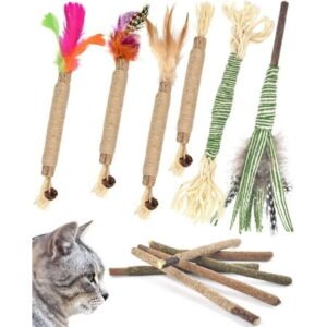 BZUEPRS Cat Toy, 10 pcs Kitten Chew Stick Catnip Sticks for Cat, Cat Dental Feather Kittens Teeth Toys Natural Matatabi Dental Care, Increase Appetite, Calm Anxiety and Stress