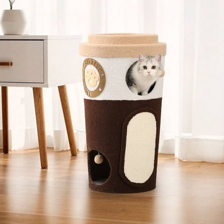 Happy & Polly Coffee Cup Cat Tree, Plush Cat Climbing Frame for Sleeping and Play | Suitable for Kittens of All Life Stages, 27”