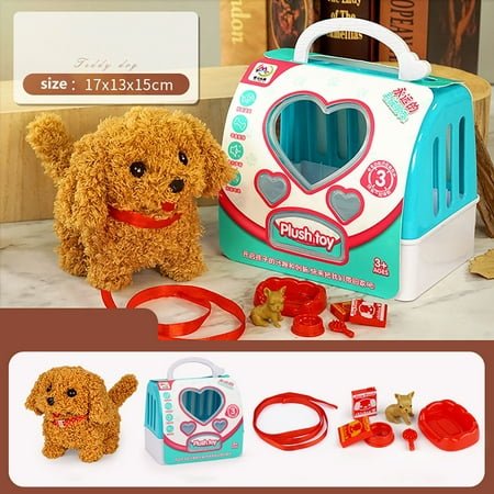 ShaoXinWan Portable Cage Simulation Pet Dog Toy – Walking, Barking Plush Toy with Wagging Tail, Battery-Powered Electric Dog Toy for Kids, Realistic Pet Simulation for Playtime(A)