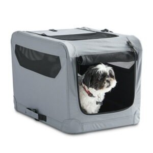 Vibrant Life Folding Soft Dog Crate, 3-Door Pet Kennel, 26″, Gray