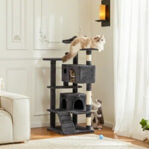 GIANNA 54-Inch Cat Tower with Large Condo, Climbing Ladder, and More Cat Stuff, Grey