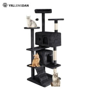 YRLLENSDAN 54 inch Tall Cat Tree Tower for Indoor Cats, Large Cat Tower with Scratching Post, Cat Climbing Tower with Cat Tree House, Sturdy Cat Condo, Dark Gray
