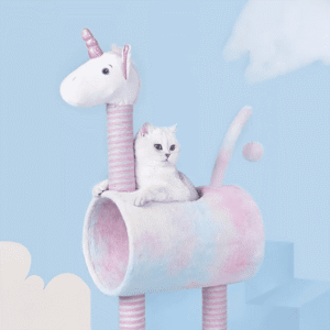 Unicorn Cat Climbing Tree, Scratching Pillar, Cat Nest Integrated Multi functional Cat Climbing Frame, 19.69×13.8×41.34 inches, Plush Fabric, Suitable for Pet Toys of Small Cats, Small Cats