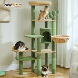 PAWZ Road 59″ Cactus Cat Tree Tower with sisal Scratching Post & Large Perch for Indoor Cat Green