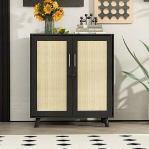 NARTRU Cat Wooden Litter Box Enclosure with Scratching Doors for Cat Litter Boxes, Black