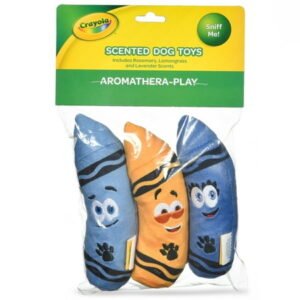 Crayola 6″ Aromatherapy Yellow Purple Blue Crayon Plush Squeaker Pet Toy- 3PK