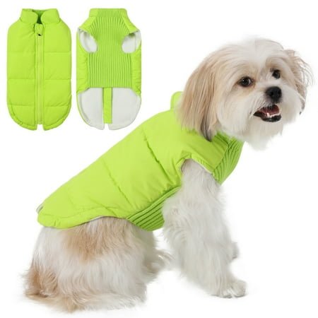 Windproof Dog Winter Coat Soft Dog Jacket Warm Dog Vest Cold Weather Pet Apparel for Small Medium Dogs,Fluorescent Green,XS