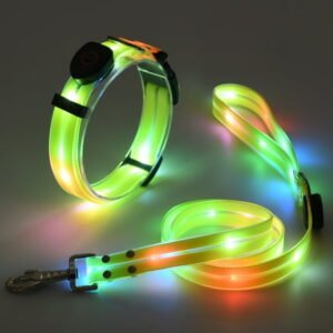 LED Dog Collar and Leash, Rechargeable Light Up Dog Leashes and Collars Set for Night, Small to Large Pets, Green