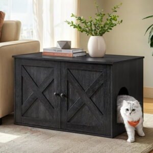 LEDREM Cat Litter Box Furniture Enclosure, Multi-Functional Hidden Washroom with Removable Divider for Indoor Cats, Ink Black