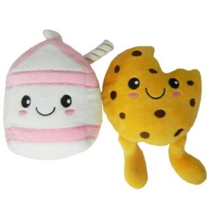 Posh Paws Plush Pet Toys 2 Pack Milk Carton and Cookie Plush Dog Toys – Brown