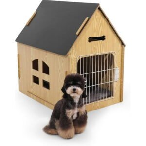 Dog House Indoor for Small Dogs or Cats, Cozy Wooden Design, Small Indoor Bed House, with Air Vents and Elevated Floor Warm Dog Cave