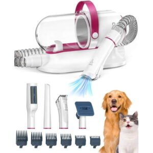 Kakipi Pet Grooming Kit & Vacuum, Includes Clippers, Dryer, Shedding Brush, 1.5L Dust Cup, 2 Filters, Quiet Pet Grooming for Dogs & Cats, Easy to Use