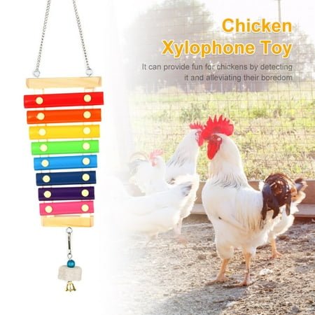 Fznkrag Wooden Chicken Xylophone Toy Suspensible Hen Musical Toy Pecking Toy for Chicken Bird Parrot