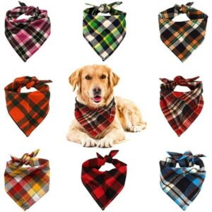 Triangle Dog Bandanas, 8 Pack Reversible Plaid Painting Bibs Scarf, Washable Christmas Dog Bandanas Apparel & Accessories Kerchief Set for Pet (Assorted Colors)