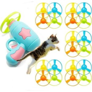 GZYS Cat Fetch Toys, Interactive Flying Cat Toy with 20 Flying Propellers, Dog Cat Pet Tracks Chasing Toy for Indoor,Outdoor Cats (Blue)