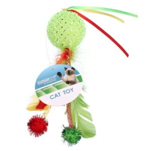 Multipet Mesh Feather Ball Cat Toy with Neon Color