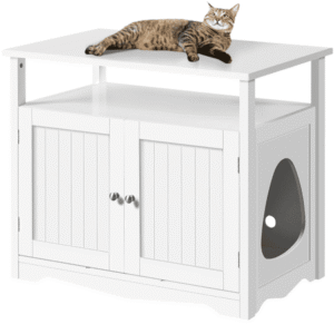 Yaheetech Hidden Wooden Cat Litter Box Enclosure with Storage Shelf, White