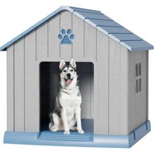 Large Dog House for Small, Medium & Large Dogs – Weatherproof Shelter with Elevated Floor & Air Vents, Easy to Clean & Assemble