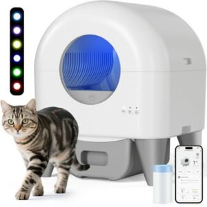 Cumrige Self-Cleaning Cat Litter Box, App Controlled, with Safety Sensor, Removable and Washable Liner